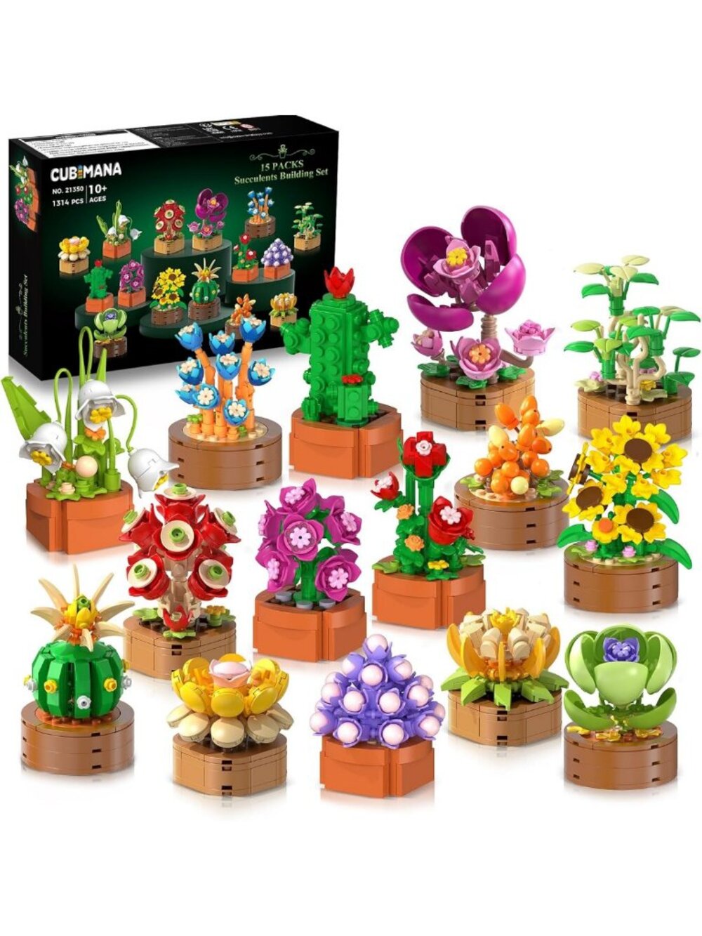 15 Pack Botanical Flower Building Set for Adults & Kids 6-12 | Creative Fun
